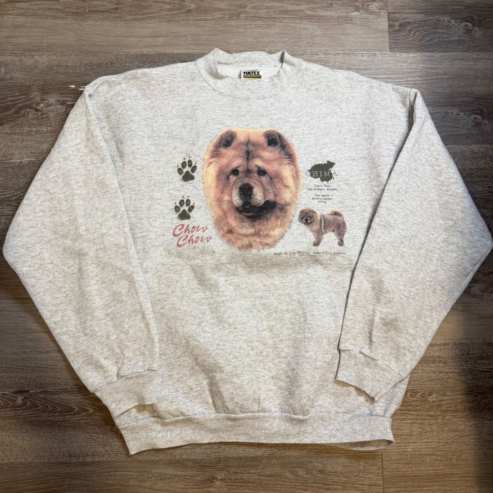 Vintage Tultex Chow Chow Dog Graphic Sweatshirt Heather Grey Large Mens 90s